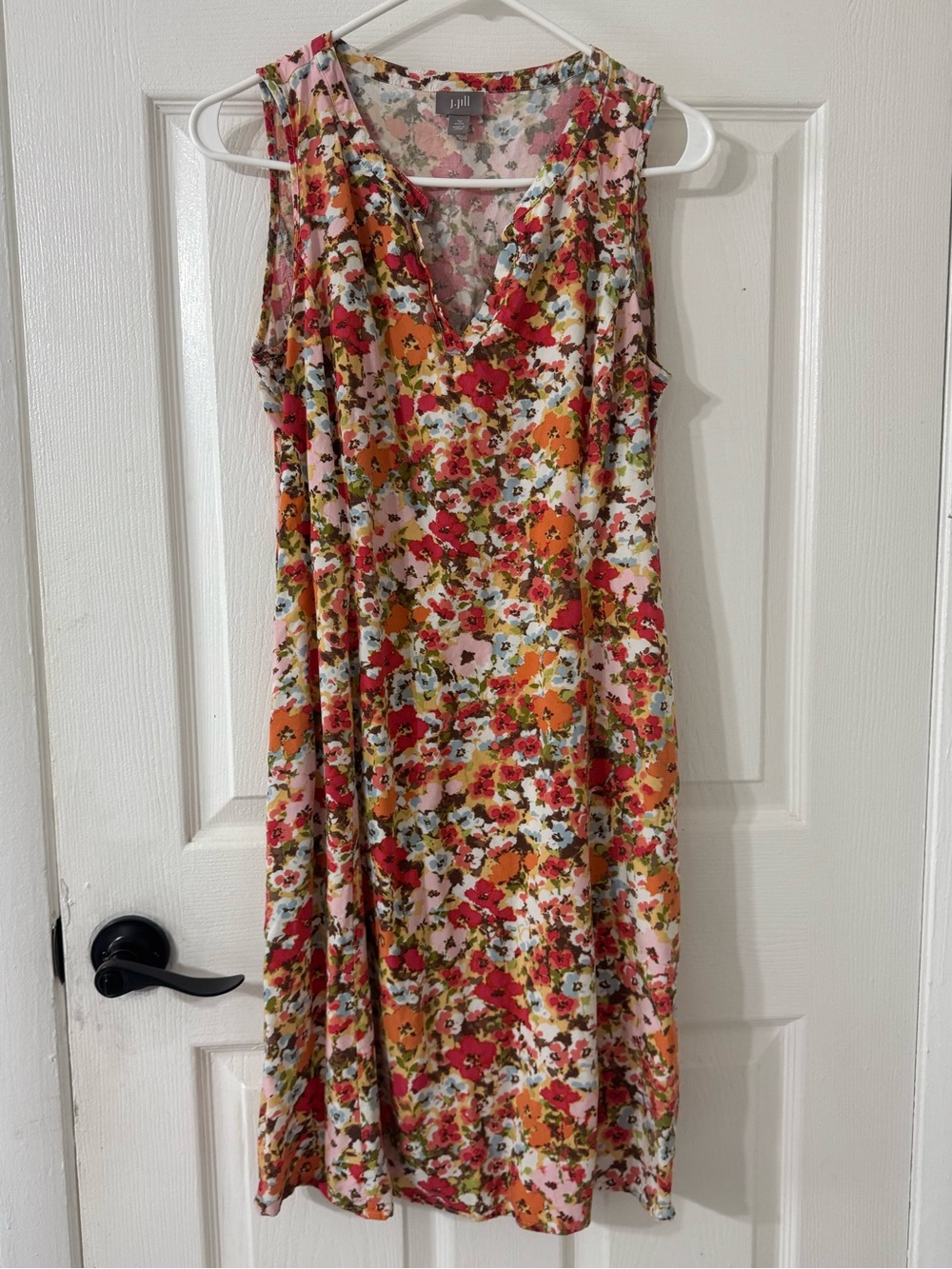 J. Jill Pink and Orange Floral Sleeveless V-Neck Dress